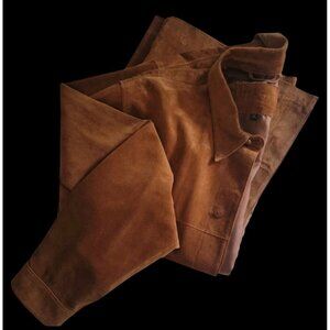 Mens Vtg Brown 100% Leather Button-Up Jacket With Lining & Inside Pocket